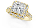 Yellow gold Princess Cut Halo Diamond Ring with Pavé Band and Three-Prong Setting_13