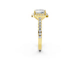 Yellow gold Princess Cut Halo Diamond Ring with Pavé Band and Three-Prong Setting_14