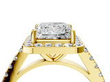 Yellow gold Princess Cut Halo Diamond Ring with Pavé Band and Three-Prong Setting_16