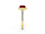 Yellow gold Princess Cut Halo Diamond Ring with Pavé Band and Three-Prong Setting_2