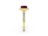 Yellow gold Princess Cut Halo Diamond Ring with Pavé Band and Three-Prong Setting_2