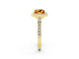 Yellow gold Princess Cut Halo Diamond Ring with Pavé Band and Three-Prong Setting_2