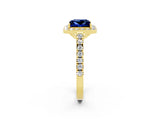 Yellow gold Princess Cut Halo Diamond Ring with Pavé Band and Three-Prong Setting_2