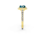 Yellow gold Princess Cut Halo Diamond Ring with Pavé Band and Three-Prong Setting_2