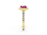 Yellow gold Princess Cut Halo Diamond Ring with Pavé Band and Three-Prong Setting_2