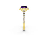 Yellow gold Princess Cut Halo Diamond Ring with Pavé Band and Three-Prong Setting_2