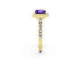 Yellow gold Princess Cut Halo Diamond Ring with Pavé Band and Three-Prong Setting_2