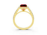 Yellow gold Princess Cut Halo Diamond Ring with Pavé Band and Three-Prong Setting_3