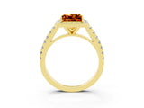 Yellow gold Princess Cut Halo Diamond Ring with Pavé Band and Three-Prong Setting_3