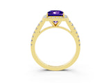 Yellow gold Princess Cut Halo Diamond Ring with Pavé Band and Three-Prong Setting_3