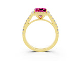 Yellow gold Princess Cut Halo Diamond Ring with Pavé Band and Three-Prong Setting_3