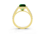 Yellow gold Princess Cut Halo Diamond Ring with Pavé Band and Three-Prong Setting_3