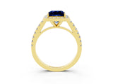 Yellow gold Princess Cut Halo Diamond Ring with Pavé Band and Three-Prong Setting_3