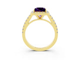 Yellow gold Princess Cut Halo Diamond Ring with Pavé Band and Three-Prong Setting_3