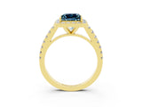 Yellow gold Princess Cut Halo Diamond Ring with Pavé Band and Three-Prong Setting_3