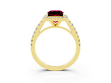 Yellow gold Princess Cut Halo Diamond Ring with Pavé Band and Three-Prong Setting_3
