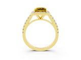 Yellow gold Princess Cut Halo Diamond Ring with Pavé Band and Three-Prong Setting_3