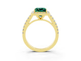 Yellow gold Princess Cut Halo Diamond Ring with Pavé Band and Three-Prong Setting_3