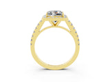 Yellow gold Princess Cut Halo Diamond Ring with Pavé Band and Three-Prong Setting_3
