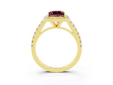Yellow gold Princess Cut Halo Diamond Ring with Pavé Band and Three-Prong Setting_3