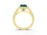 Yellow gold Princess Cut Halo Diamond Ring with Pavé Band and Three-Prong Setting_3