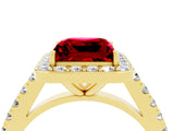 Yellow gold Princess Cut Halo Diamond Ring with Pavé Band and Three-Prong Setting_4