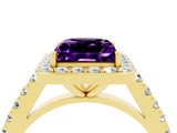 Yellow gold Princess Cut Halo Diamond Ring with Pavé Band and Three-Prong Setting_4