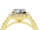 Yellow gold Princess Cut Halo Diamond Ring with Pavé Band and Three-Prong Setting_4