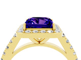 Yellow gold Princess Cut Halo Diamond Ring with Pavé Band and Three-Prong Setting_4