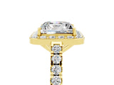 Yellow gold Princess Cut Halo Diamond Ring with Pavé Band and Three-Prong Setting_5