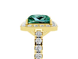 Yellow gold Princess Cut Halo Diamond Ring with Pavé Band and Three-Prong Setting_5