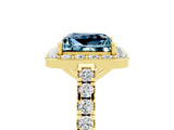 Yellow gold Princess Cut Halo Diamond Ring with Pavé Band and Three-Prong Setting_5