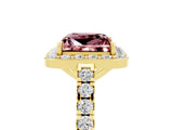 Yellow gold Princess Cut Halo Diamond Ring with Pavé Band and Three-Prong Setting_5