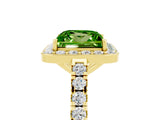 Yellow gold Princess Cut Halo Diamond Ring with Pavé Band and Three-Prong Setting_5