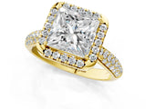 Yellow gold Princess Cut Halo Diamond Ring with Pavé Band_23