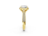 Yellow gold Princess Cut Halo Diamond Ring with Pavé Band_24