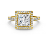 Yellow gold Princess Cut Halo Diamond Ring with Pave Band and Four-Prong Setting_24