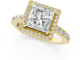 Yellow gold Princess Cut Halo Diamond Ring with Pave Band and Four-Prong Setting_25