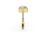 Yellow gold Princess Cut Halo Diamond Ring with Pave Band and Four-Prong Setting_26