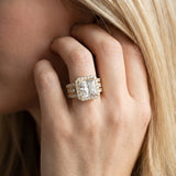 Yellow gold Princess Cut Halo Diamond Ring with Round  Split Shank and Prong Setting_265