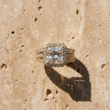 Yellow gold Princess Cut Halo Diamond Ring with Round  Split Shank and Prong Setting_266