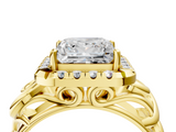 Yellow gold Princess Cut Halo Diamond Ring with Scrollwork Band and Four-Prong Setting_61
