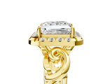 Yellow gold Princess Cut Halo Diamond Ring with Scrollwork Band and Four-Prong Setting_62