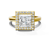 Yellow gold Princess Cut Halo Diamond Ring with Solitaire Band and Prong Setting_13
