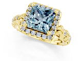 Yellow gold Princess Cut Halo Diamond Solitaire with Filigree Band and Four-Prong Setting_1