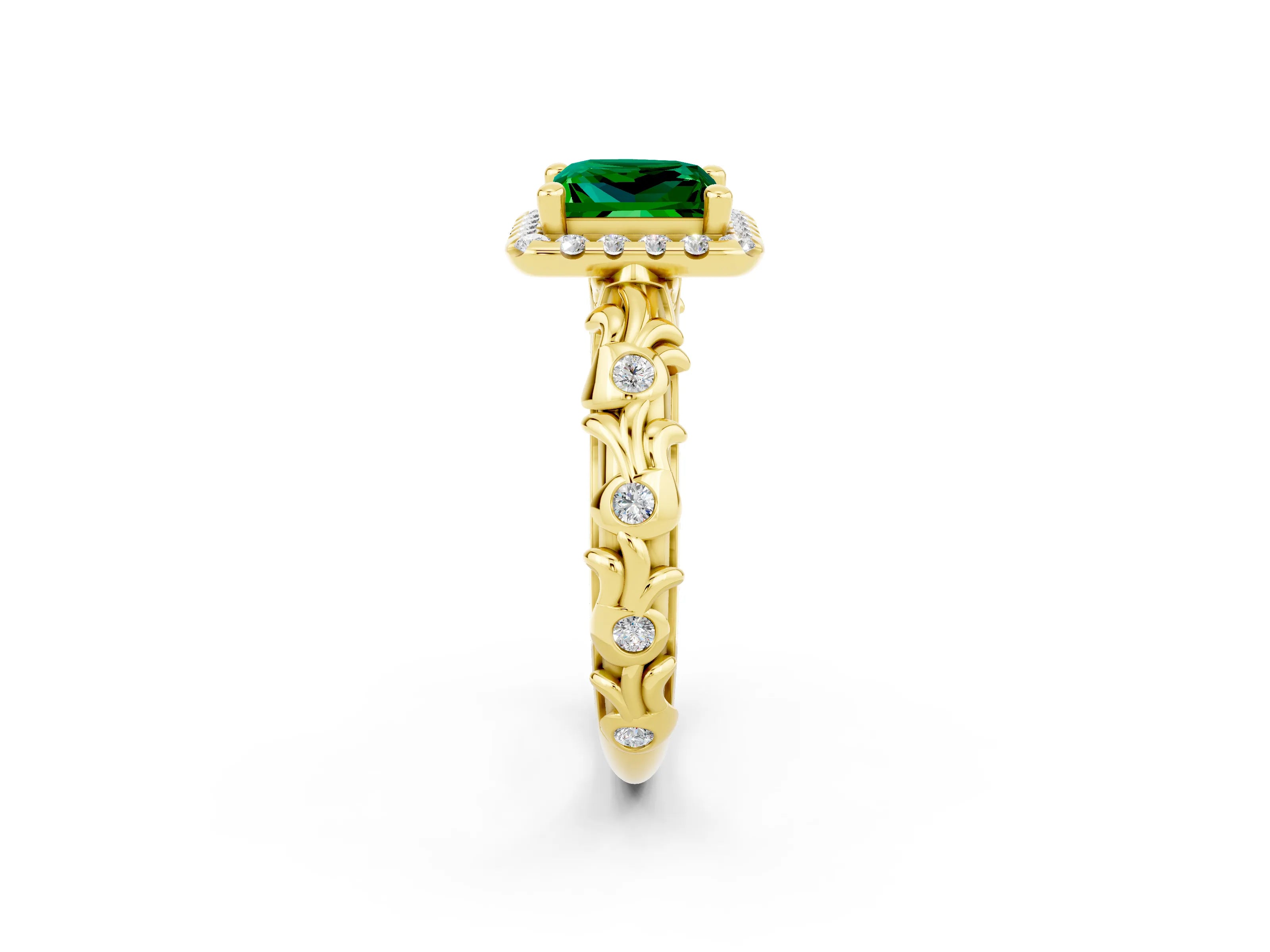 Yellow gold Princess Cut Halo Diamond Solitaire with Filigree Band and Four-Prong Setting_2