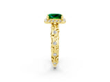 Yellow gold Princess Cut Halo Diamond Solitaire with Filigree Band and Four-Prong Setting_2
