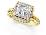 Yellow gold Princess Cut Halo Diamond Solitaire with Filigree Band and Four-Prong Setting_20