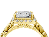 Yellow gold Princess Cut Halo Diamond Solitaire with Filigree Band and Four-Prong Setting_23