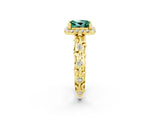 Yellow gold Princess Cut Halo Diamond Solitaire with Filigree Band and Four-Prong Setting_2